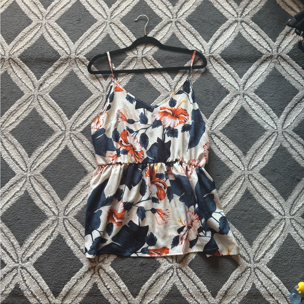 Blue and White Relaxed Asymmetrical Camisole
